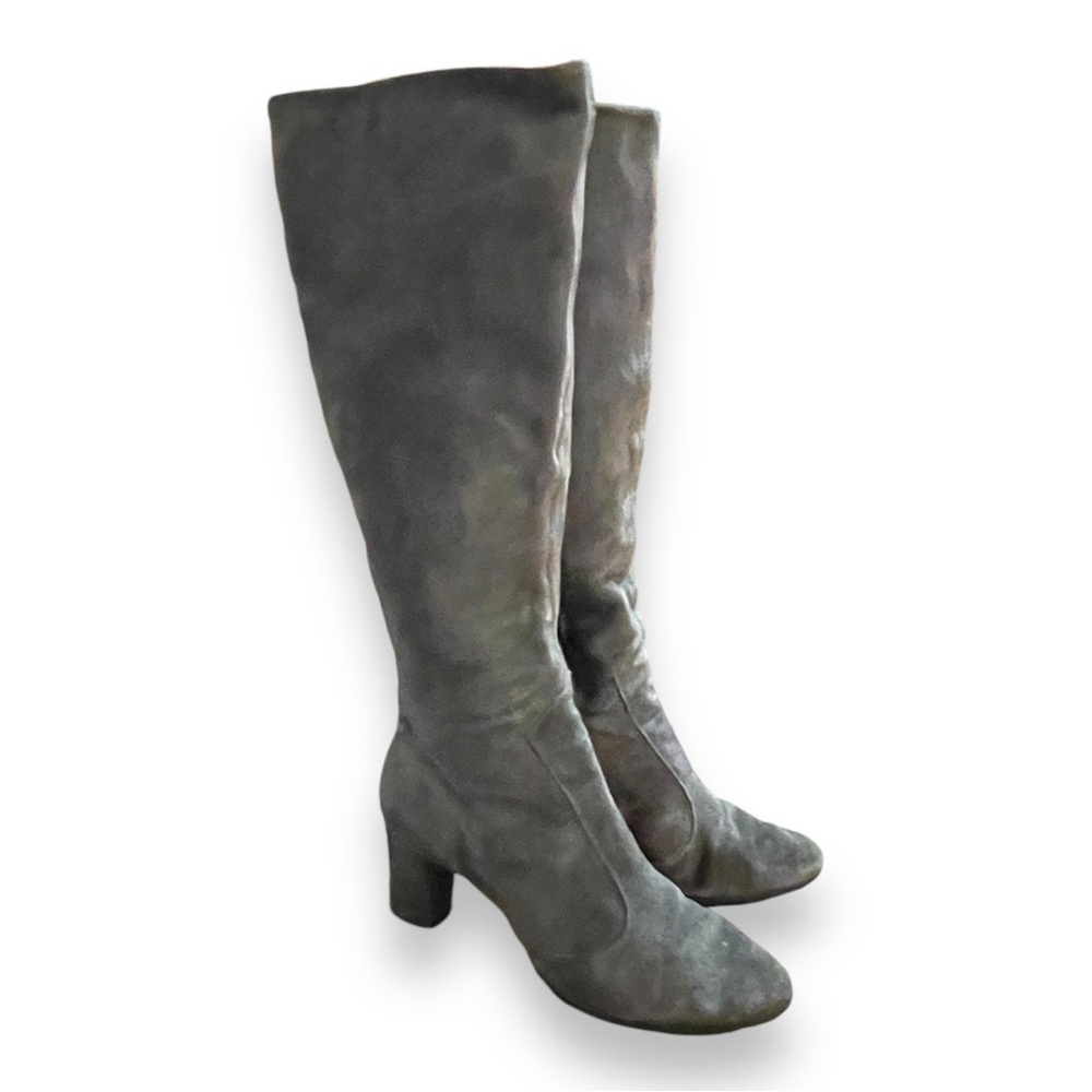Vintage Valley Gray Suede Heel Boots with Zippers Chunky Heel Size 8.5